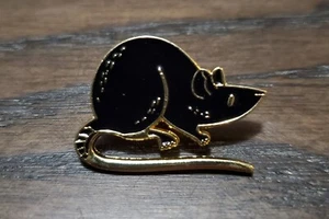 Mouse Rat Pin Brooch Black Gold Tone Rodent Cute Animal Gift Jewelry New - Bild 1 von 2