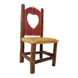 Rustic Wooden Woven Seat Open Heart Back Chair Christmas Ornament Twine Hanger - Picture 1 of 12