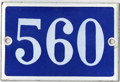 Old blue French house number 560 door gate plate plaque enamel metal sign steel Cover