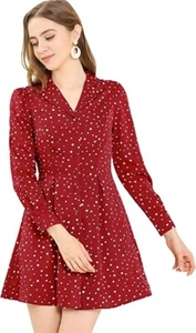 Allegra K Women' s Dark Red & White Polka Dot Design Dress,Size M/12 - Picture 1 of 6