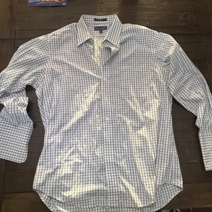 Paul Fredrick 140'S ZWEILAGIGES Herrenhemd 16,5-35 blau/weiß kariert französische Manschette - Bild 1 von 6