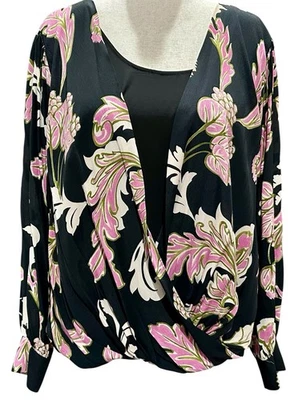 Top Karen Kane Mujer Talla 3X Cortina Frontal Negro Estampado Floral Nuevo con Etiquetas Foto 1 de 4