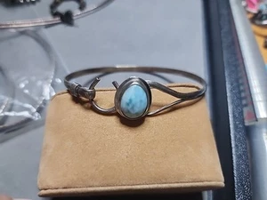 Vintage Larimar Horseshoe Sterling Bangle Bracelet - Picture 1 of 6