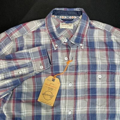 Weatherproof Vintage Mens Burnout Dove Blue Plaid Button Up Flannel Shirt Size M - Image 1 of 4