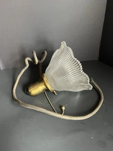 Antique Bryant Acorn pull-chain Style socket W/ Original Ruffled Globe Shade - Picture 1 of 7