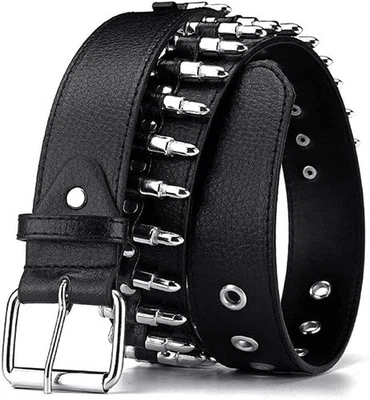 Studded Belt, Metal Punk Rock Rivet Belt with Bright 2-black Bullet Rivet - Image 1 of 4