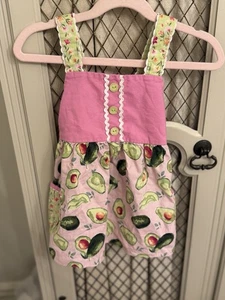 Ricrac & Ruffles Hot Pink Green Avocado Ruffle Adjustable Strap Tunic Size 5 - Picture 1 of 6