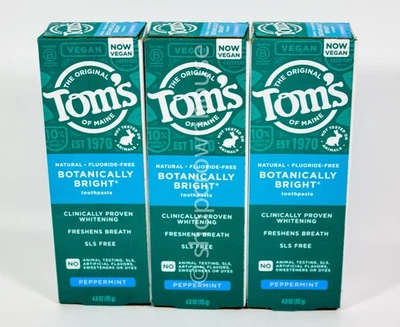 3 Toms Botanically BRIGHT PEPPERMINT Fluoride Free Toothpaste 4oz EXP 01/2026 - Image 1 of 4