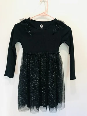 GIRL'S KNIT LONG SLEEVE TULLE DRESS BLACK SPARKLING WONDER NATION SMALL 6/6X - Image 1 of 4