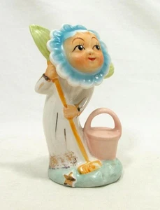 VTG Anthropomorphic Blue Flower Angel Mop Broom W/Bucket Made in Japan Figurine - Picture 1 of 9