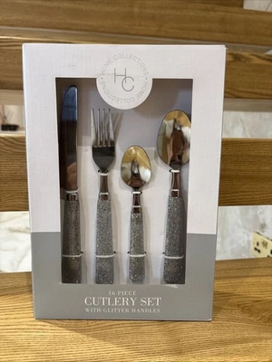 16-teiliges Glitzer Besteckset mit Kunststoffgriffen Glitzer Edelstahl - Bild 1 von 4
