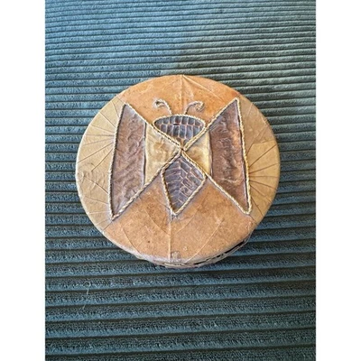 Tribal Southwestern Leaf Birch Bark Butterfly Moth Trinket Box Handmade Decor - Image 1 of 4