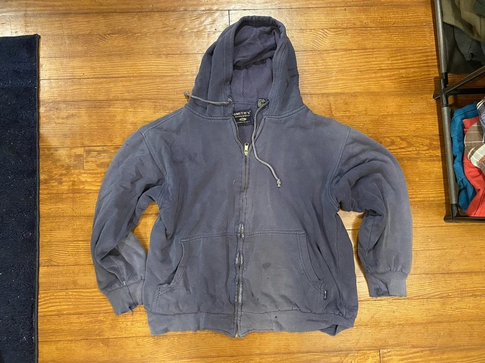 Smiths Workwear Thrashed Zip Hoodie Blue Men’s Large Great Workwear Look! - Image 1 of 4