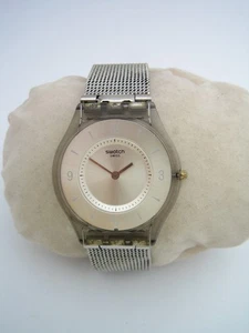 SWATCH WATCH SKIN IRONY MESH STRAP SILVER DIAL SWISS MADE QUARTZ AG2010 GENUINE - Picture 1 of 10