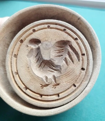 Antique Wooden Butter Mold with Hand-Carved Rooster Design, Primitive 5" - Image 1 of 4