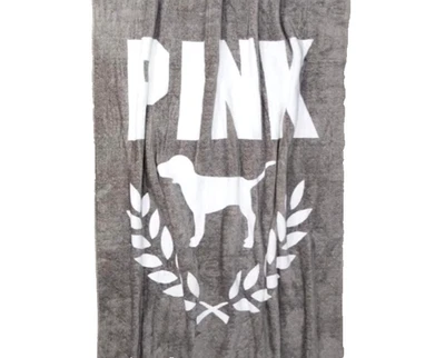 Victoria's Secret Pink Gray Signature Dog Sherpa Blanket 60"X72" NWOT - Image 1 of 4