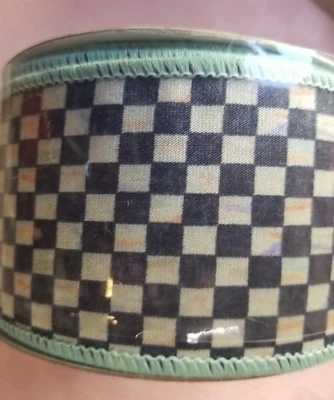 MacKenzie Childs Courtly Check Ribbon Aqua Blue Edge 2.5" Wide - Full Role New - Image 1 of 4