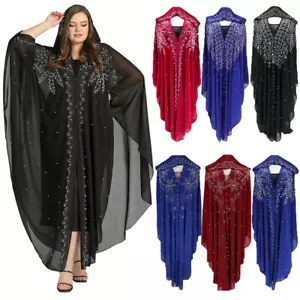 Hooded Moroccan Abaya Maxi Dress Women Muslim Dubai Kaftan Long Robes African - Picture 1 of 36