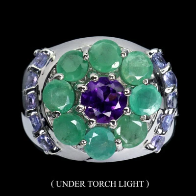 Sommer 925 Silber Ring Rund Amethyst Smaragd Tansanit Edelstein Schmuck 8,5 - Bild 1 von 4