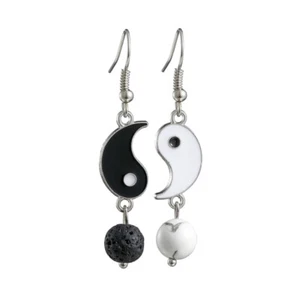 Orecchini Pendenti Smalto Nero Bianco Tai per Chi Yin Yang Antichi per Filosofia S - Foto 1 di 6