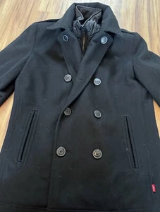 Levi Black Double Breasted Peacoat Military Small Wool Blend Excellent! - Picture 1 of 9