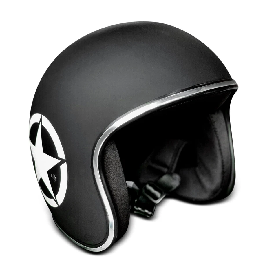 Alpha Speeds Jet Helm Biker Chopper Motorrad Jethelm Custom Biker Matt Schwarz - Bild 1 von 1