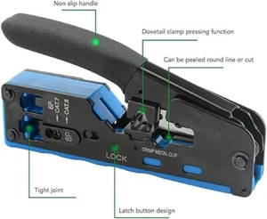 RJ45 Crimp Tool for End Pass Through Cutter Cat5e/Cat6/Cat7 8P8C Plugs Connector - Afbeelding 1 van 5