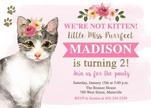 Gato, Gatito, Gatito, Invitación Fiesta Cumpleaños, Floral - Imprimible o Impreso - Imagen 1 de 1