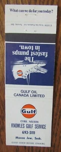 GULF GAS STATION MATCHBOOK: KNOWLES (CYRIL NELSON) MOOSE JAW, SASKATCHEWAN -F11 - Picture 1 of 1
