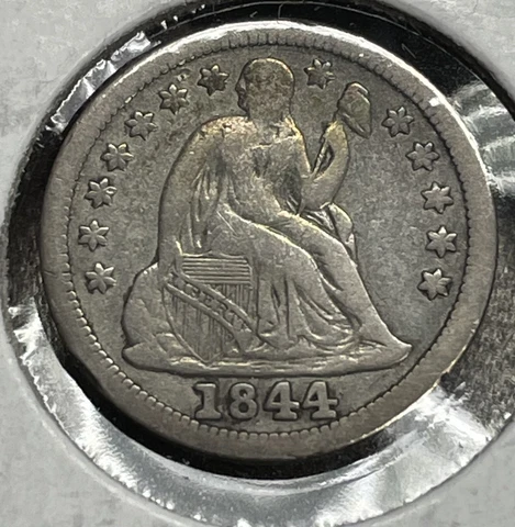 1844 10c VF Cleaned Seated Dime Key Date Very Fine Cover