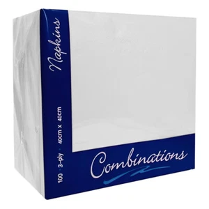 Combinations White Paper Napkins Disposable Serviettes 3 Ply 40 cm x 40 cm - Picture 1 of 9