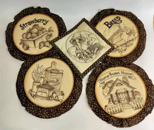 Vintage Kitchen Embroidered Hoop Quilted Art Wall Decor Set Of 5 - Picture 1 of 7