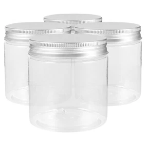 4 Pcs Silver Aluminum Cover Plastic Bottle Empty Clear Jars Round Spice Sample - Picture 1 of 12