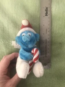 Vintage 1982 Christmas Smurf Candy Cane Stuffed Plush Peyo Smurfs Cartoon Xmas - Picture 1 of 9