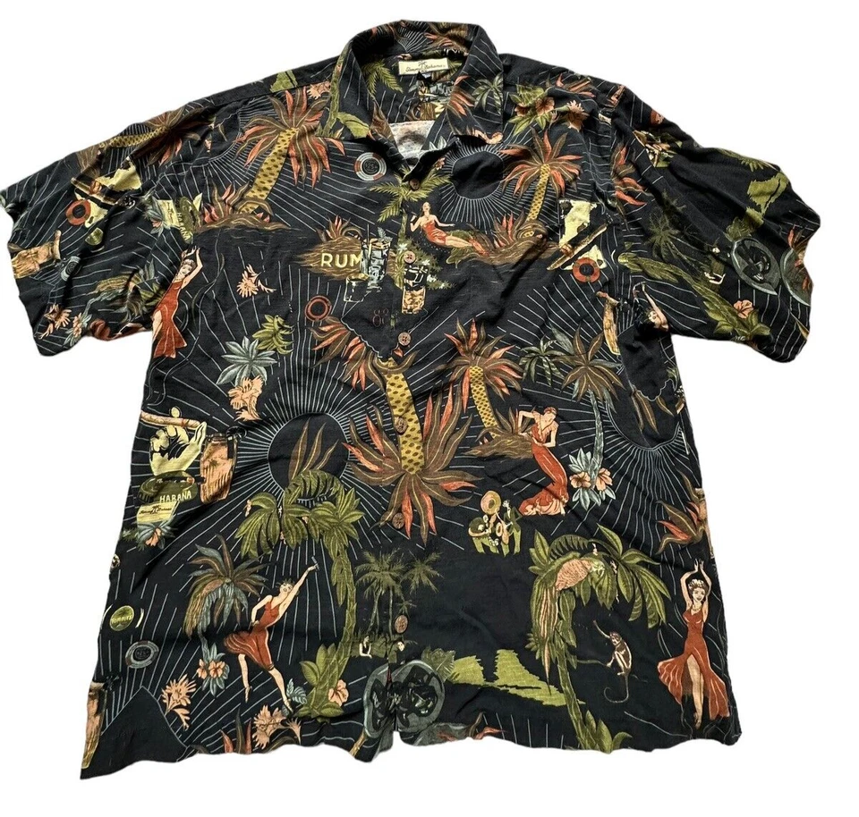 Camisa Tommy Bahama Para Hombres Azul Multicolor Estampado Palma 100% Seda Hawaiana XL Foto 1 de 4