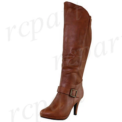 Nuevo Moda Mujer Zapatos Hasta la Rodilla Bota Cremallera Lateral Stiletto Tostado Sólido Foto 1 de 4