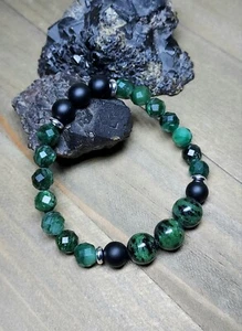 Emerald Beaded Bracelet With Ruby In Zoisite Stretch Genuine Gemstones 6.50" - Picture 1 of 10