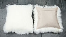 Tibetlammfell XL-Kissen 50x50cm mit Füllung Weiss echtes lockiges Lammfell