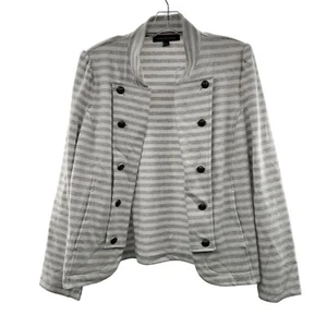 Tommy Hilfiger Women's Open Front Striped Blazer Gray/White Size Large Buttons - Picture 1 of 9