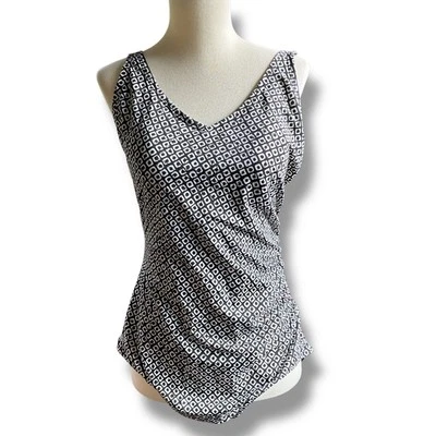 Speedo Women's Size 16 Shirred Side One Piece Swimsuit Black & White - Image 1 of 4