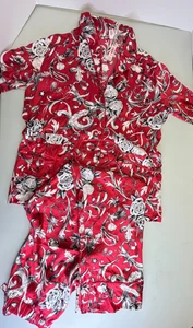 Victoria's Secret Red Black Cherry Satin Asian Wrap Top And Pants Pajama Set M - Picture 1 of 24