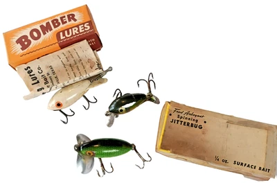 Винтажный Fred Arbocast 1/4 унц. 2 1/4» Jitterbug частичная коробка плюс 2 бонус приманки - Изображение 1 из 4