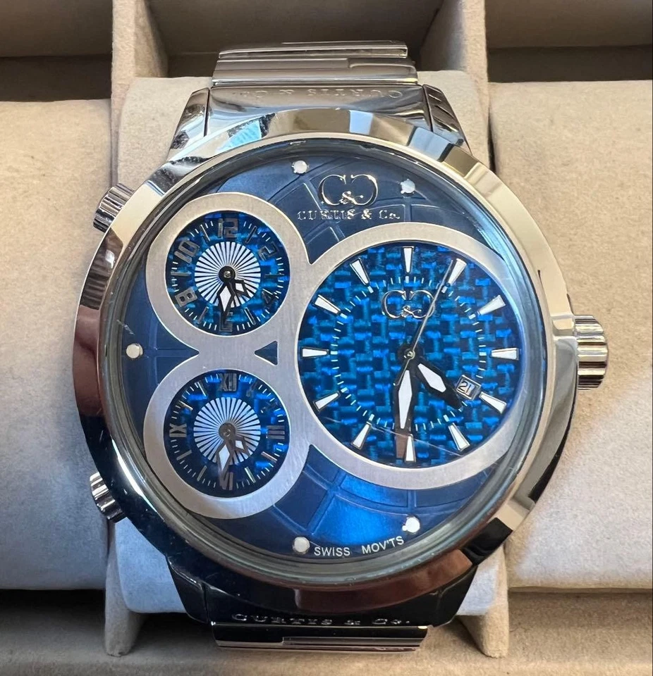Reloj de cuarzo Curtis & Co Big Time World 50 mm para hombre, esfera azul, diamante, usado Foto 1 de 4