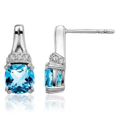 14K Solid White Gold Swiss Blue Topaz Diamond Dangle Earrings - Image 1 of 4
