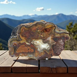 Ágata de encaje Laguna, losa, cabing áspero, lapidario, #R-6811 - Imagen 1 de 11