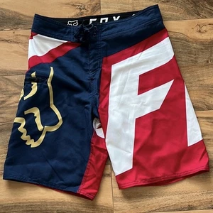 Fox Racing Boys Board Shorts Sz 27 Swim Trunks Red White Motocross Surf BMX - Picture 1 of 5