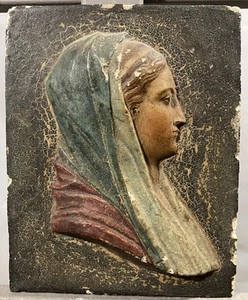 Haute époque : ancien carreau en terre cuite représentant la Vierge de profil - Bild 1 von 9
