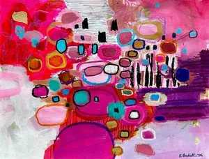 NEON Pink Abstract Painting 9x12” Original on Paper Emilia Bachelier Art - Picture 1 of 4