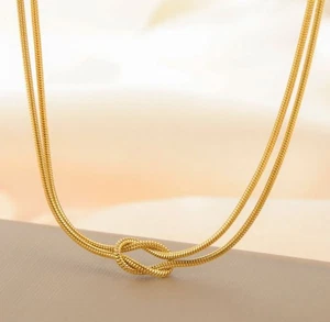 Damen Armband Gold Silber Halskette Set Edelstahl Liebe Karma Knoten Schlangenke - Bild 1 von 3