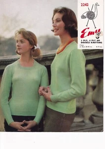 Emu Knitting Pattern 2242 - Ladies and Girls Square Neck Sweater - VGC - Picture 1 of 2